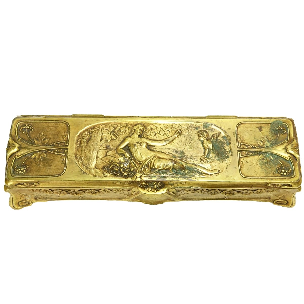 Antique French Art Nouveau Gilt Metal Hinged Box