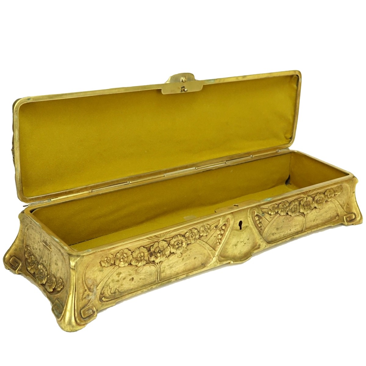 Antique French Art Nouveau Gilt Metal Hinged Box