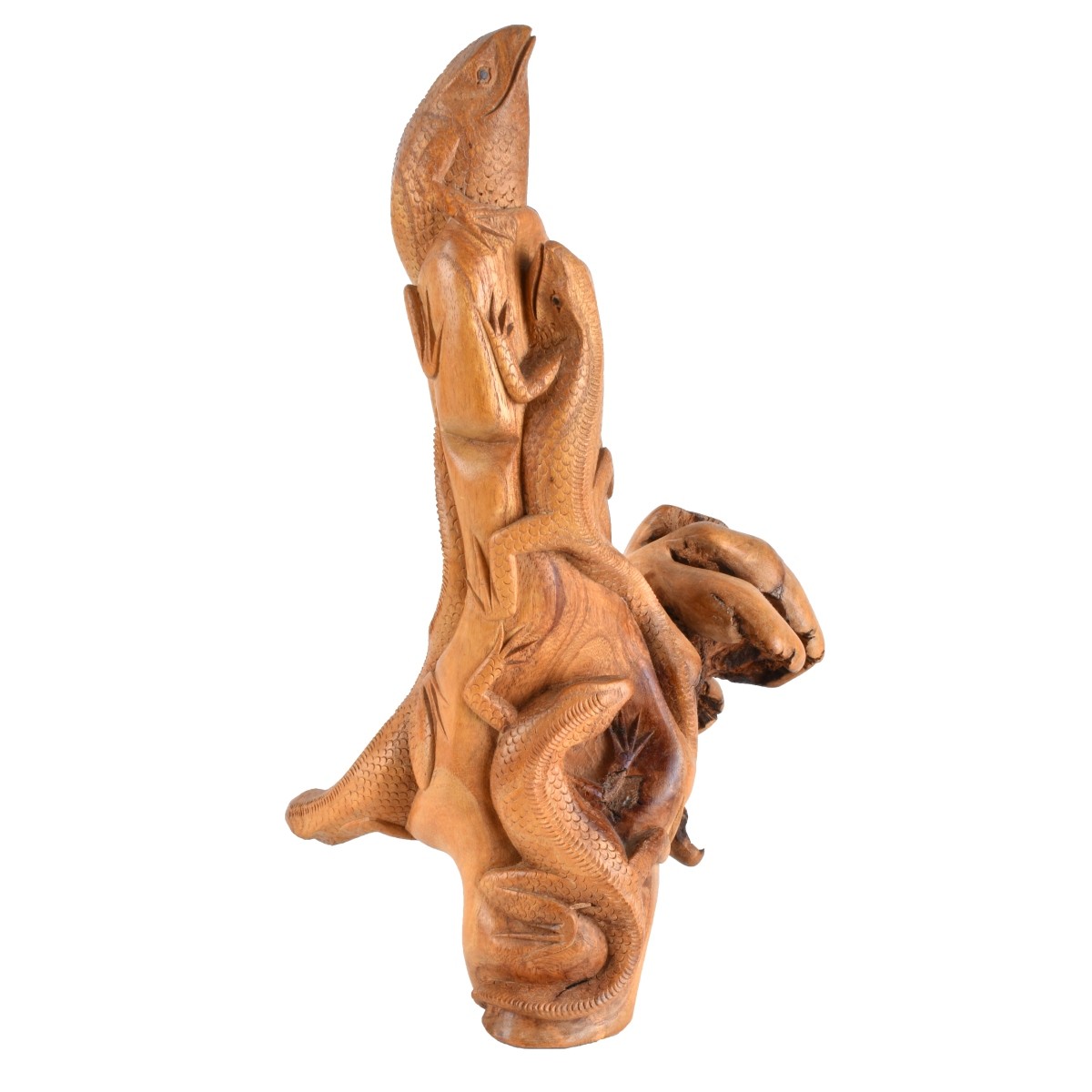 Two (2) Carved Wood Lizard Sculptures