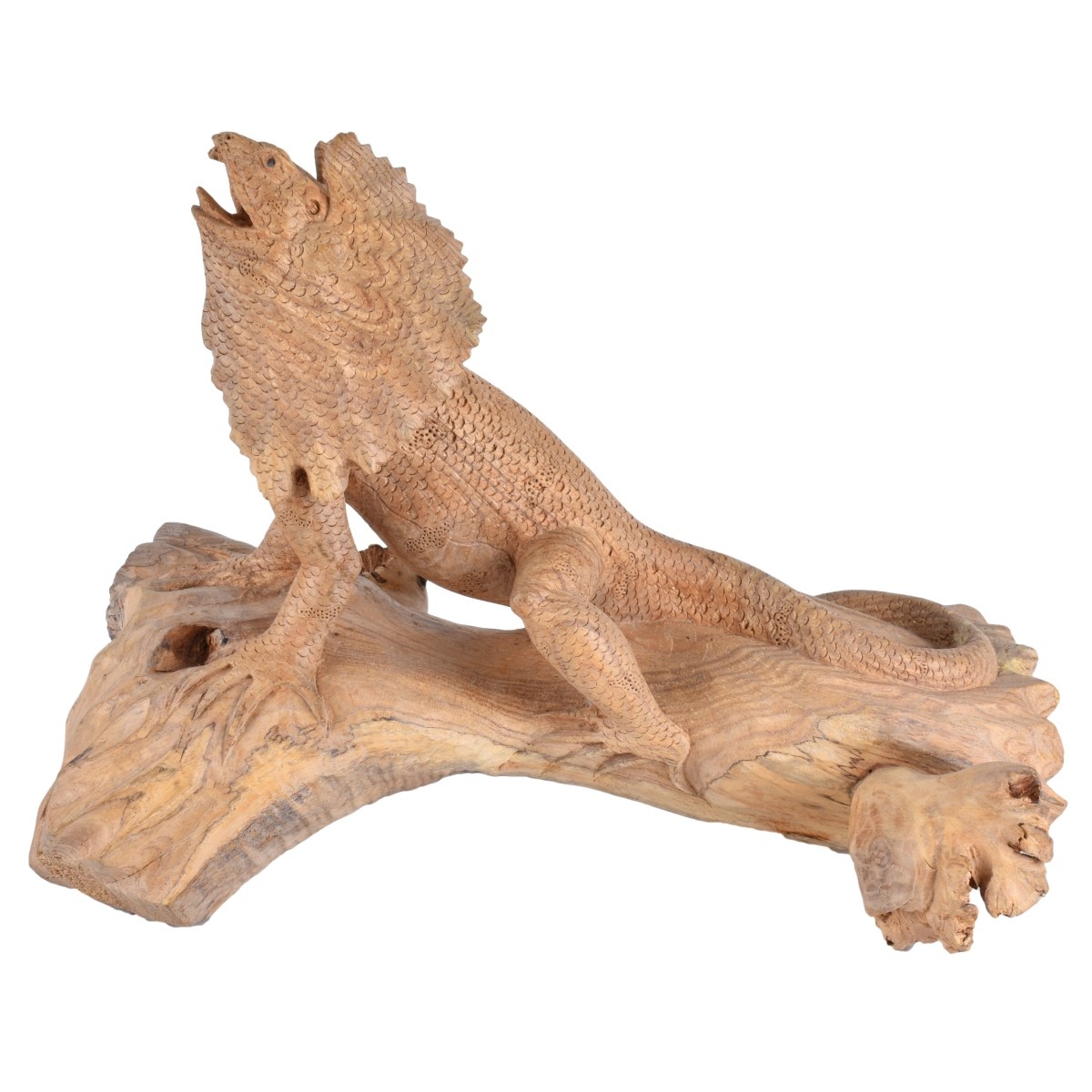 Two (2) Carved Wood Lizard Sculptures