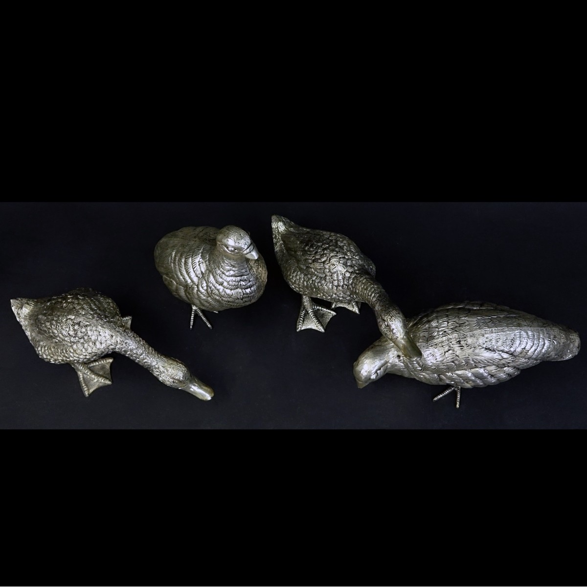 Four (4) Antique Silver Plated Bird Figurines