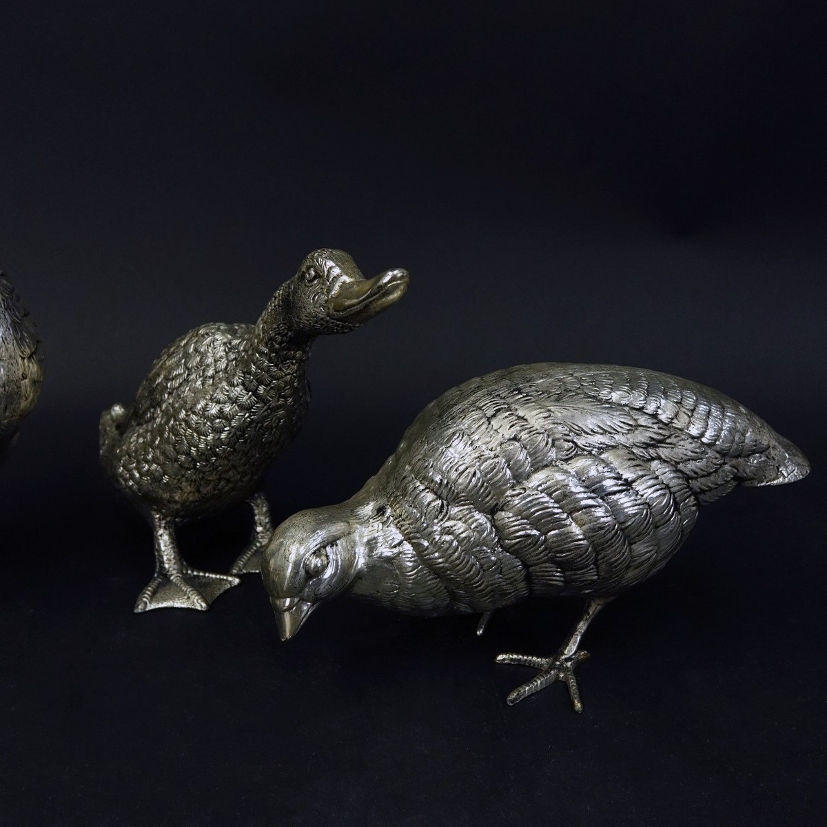 Four (4) Antique Silver Plated Bird Figurines