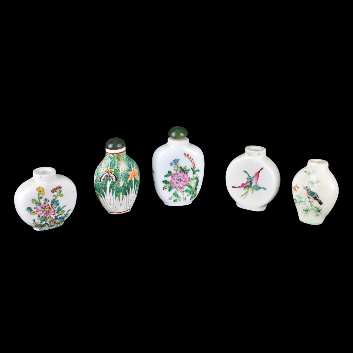 Five (5) Chinese Famille Rose Snuff Bottles