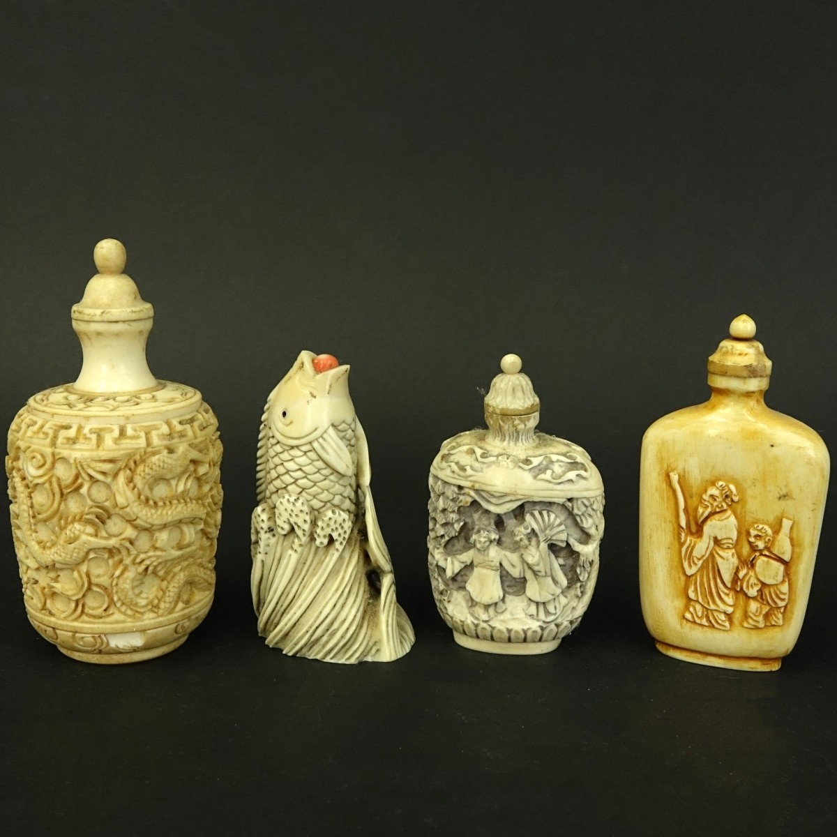 Four (4) Chinese Carved Ivory Tableware