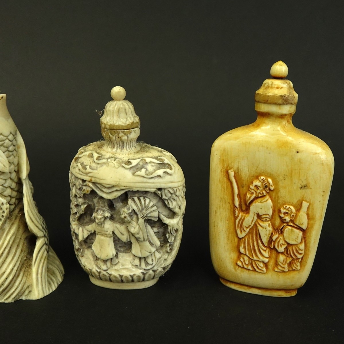 Four (4) Chinese Carved Ivory Tableware