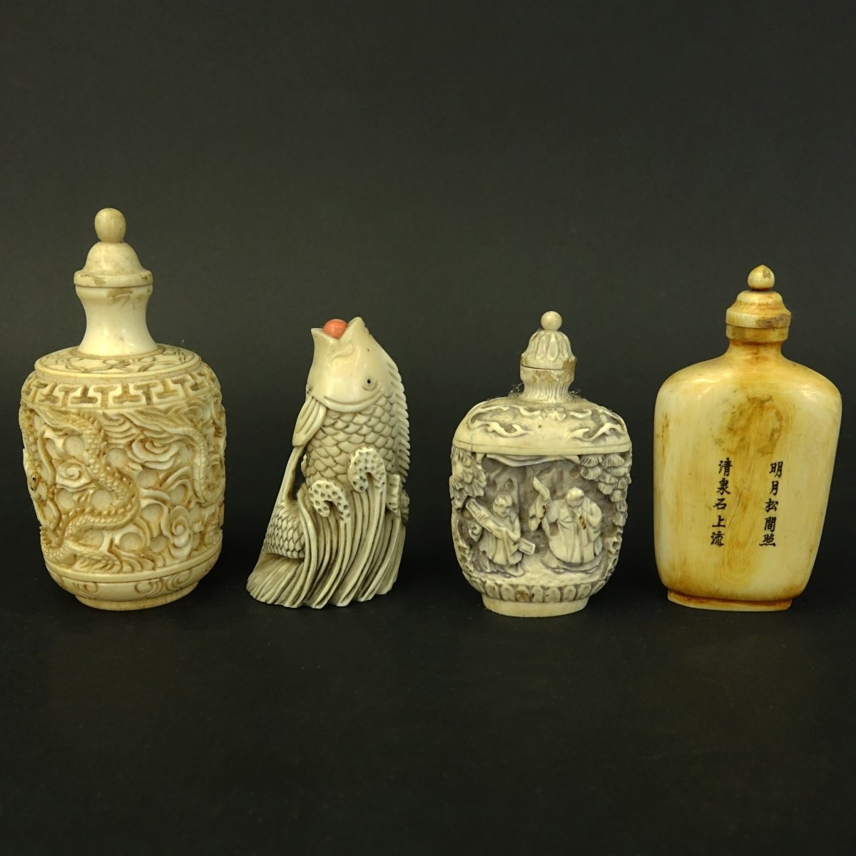 Four (4) Chinese Carved Ivory Tableware