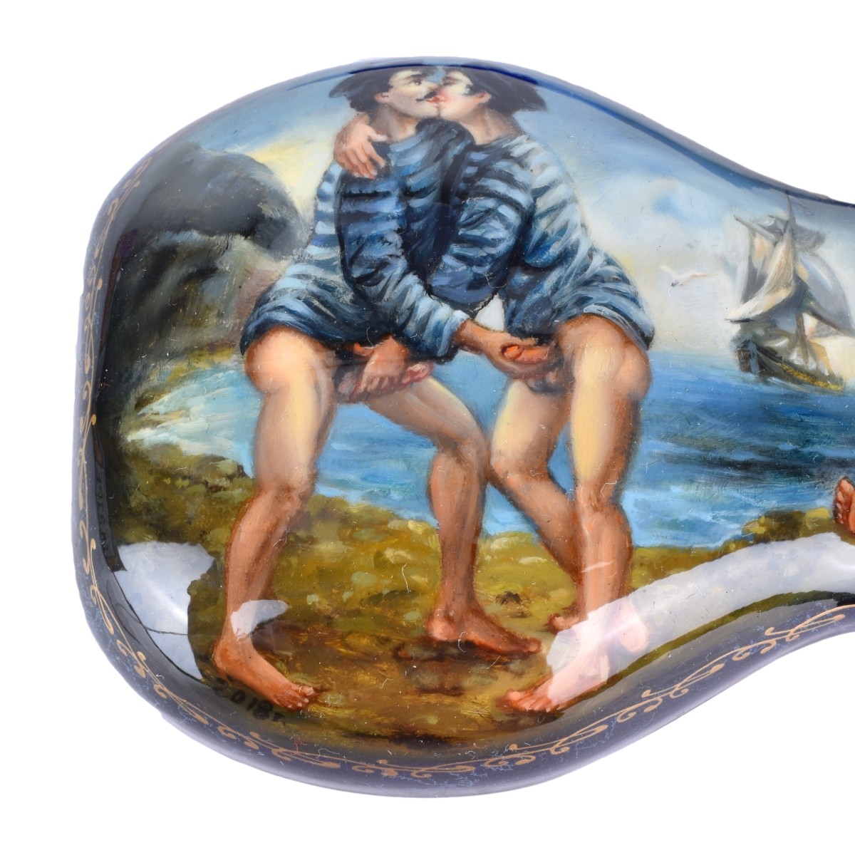 Russian Lacquered Phallus Form Hinged Box