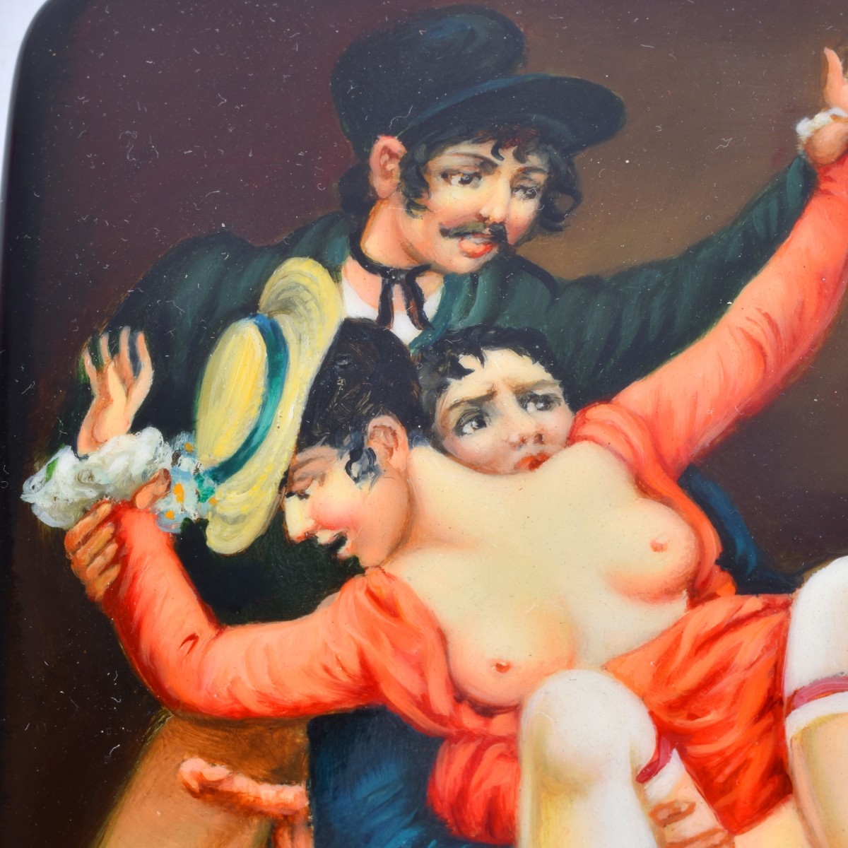 Russian Lacquer Hinged Box With Erotic Scene