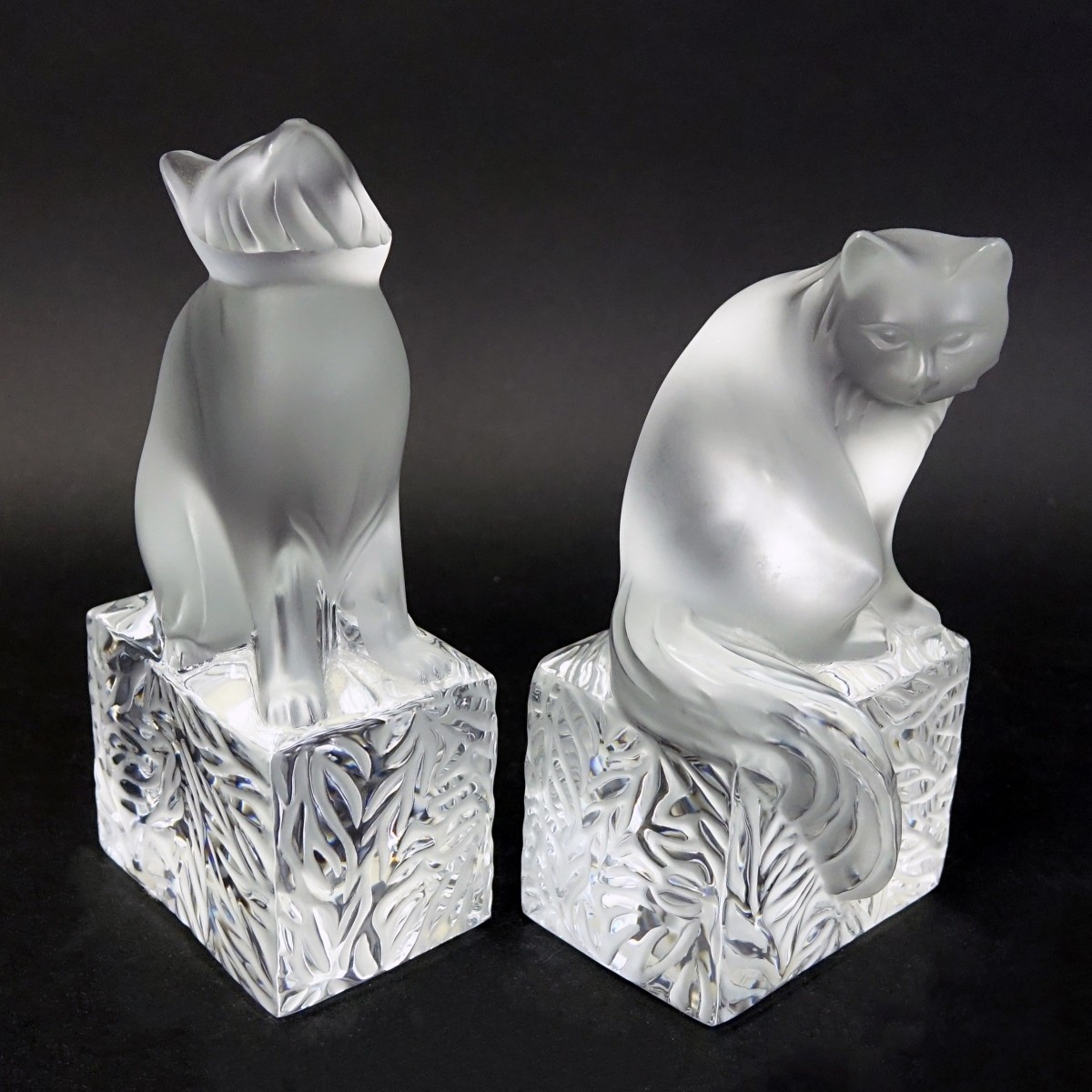 Two (2) Lalique Crystal Cat Paperweights