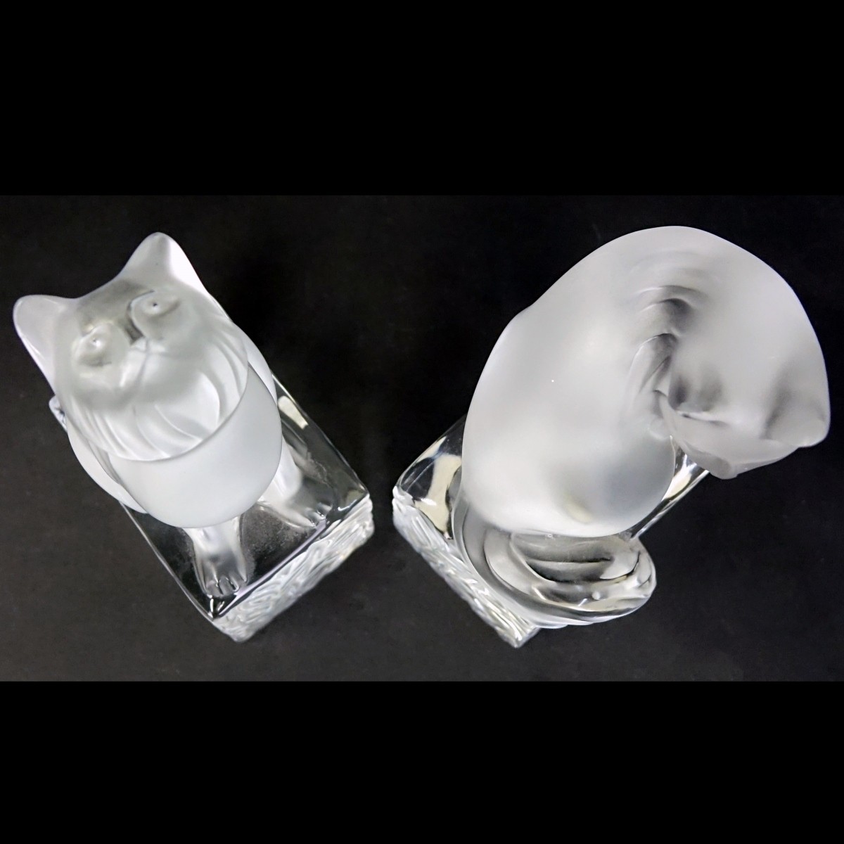 Two (2) Lalique Crystal Cat Paperweights