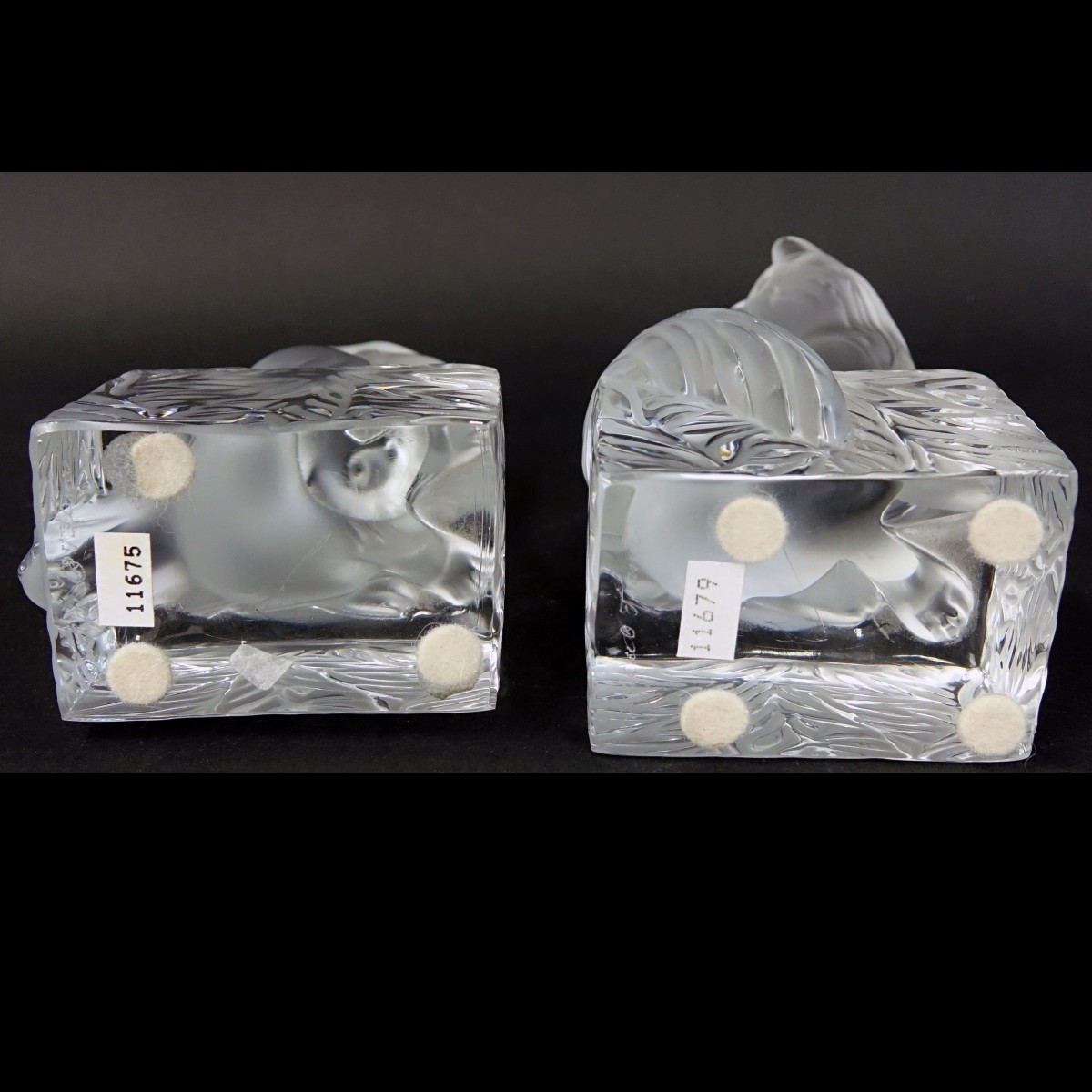 Two (2) Lalique Crystal Cat Paperweights