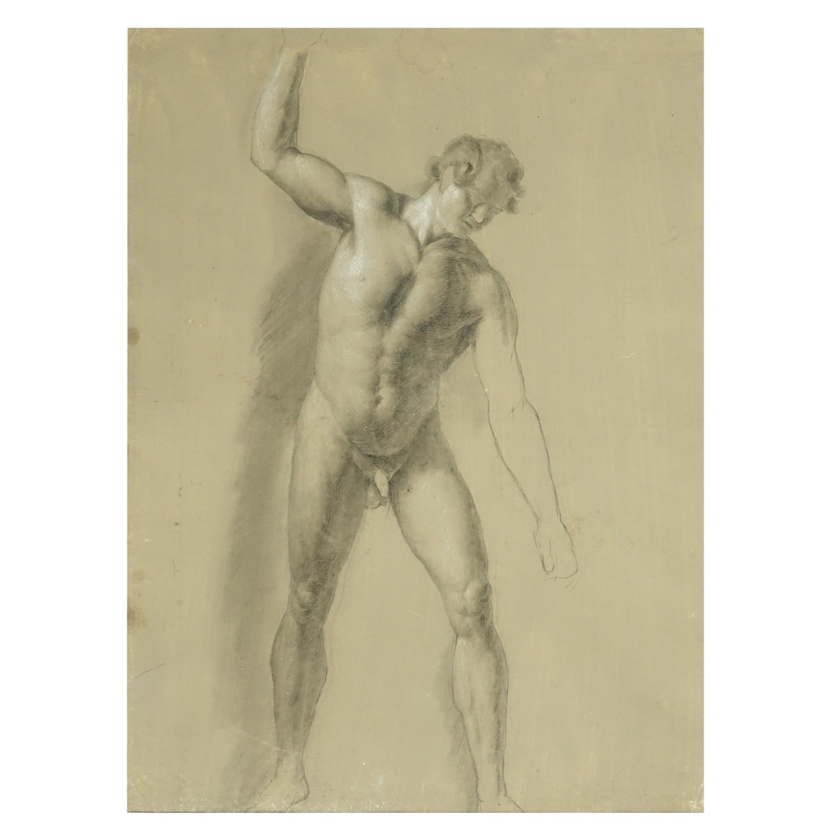 19th C Florentine School Pencil Drawing Male Nude