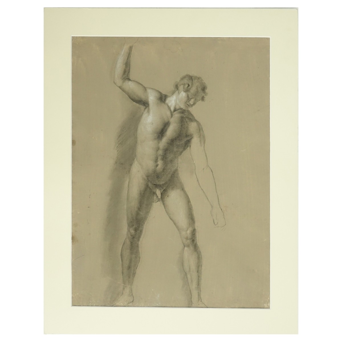 19th C Florentine School Pencil Drawing Male Nude