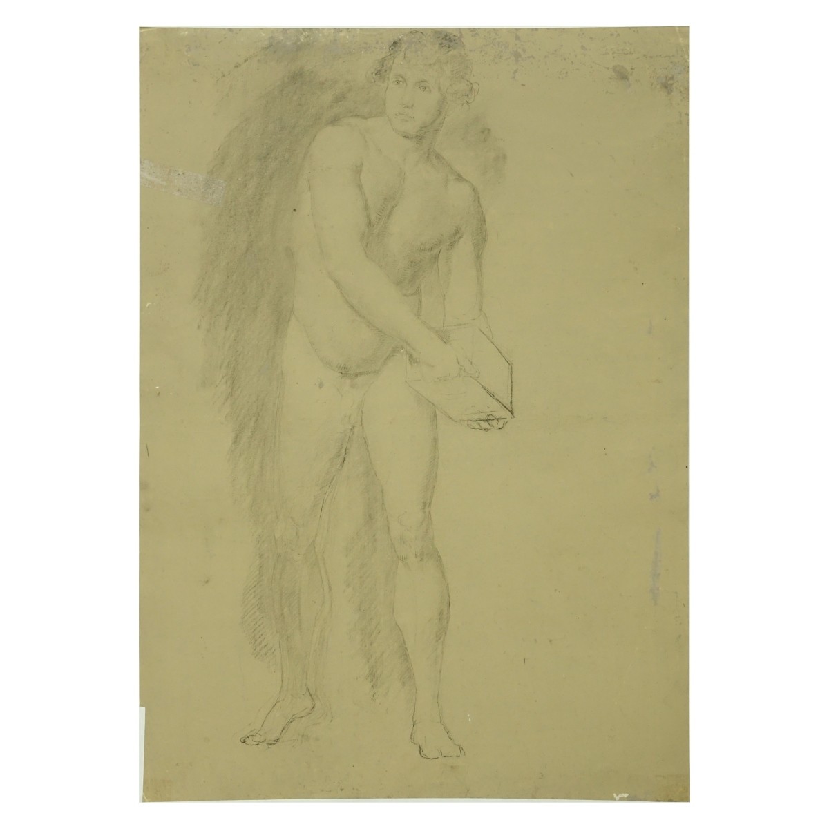 19th C Florentine School Pencil Drawing Male Nude