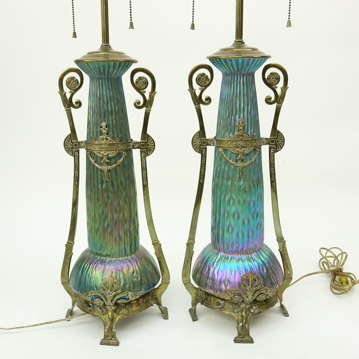 Pr Loetz Sea Urchin Art Nouveau Art Glass Lamps