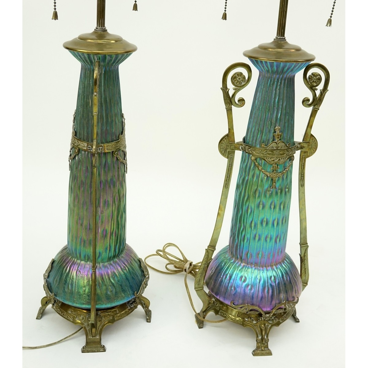 Pr Loetz Sea Urchin Art Nouveau Art Glass Lamps