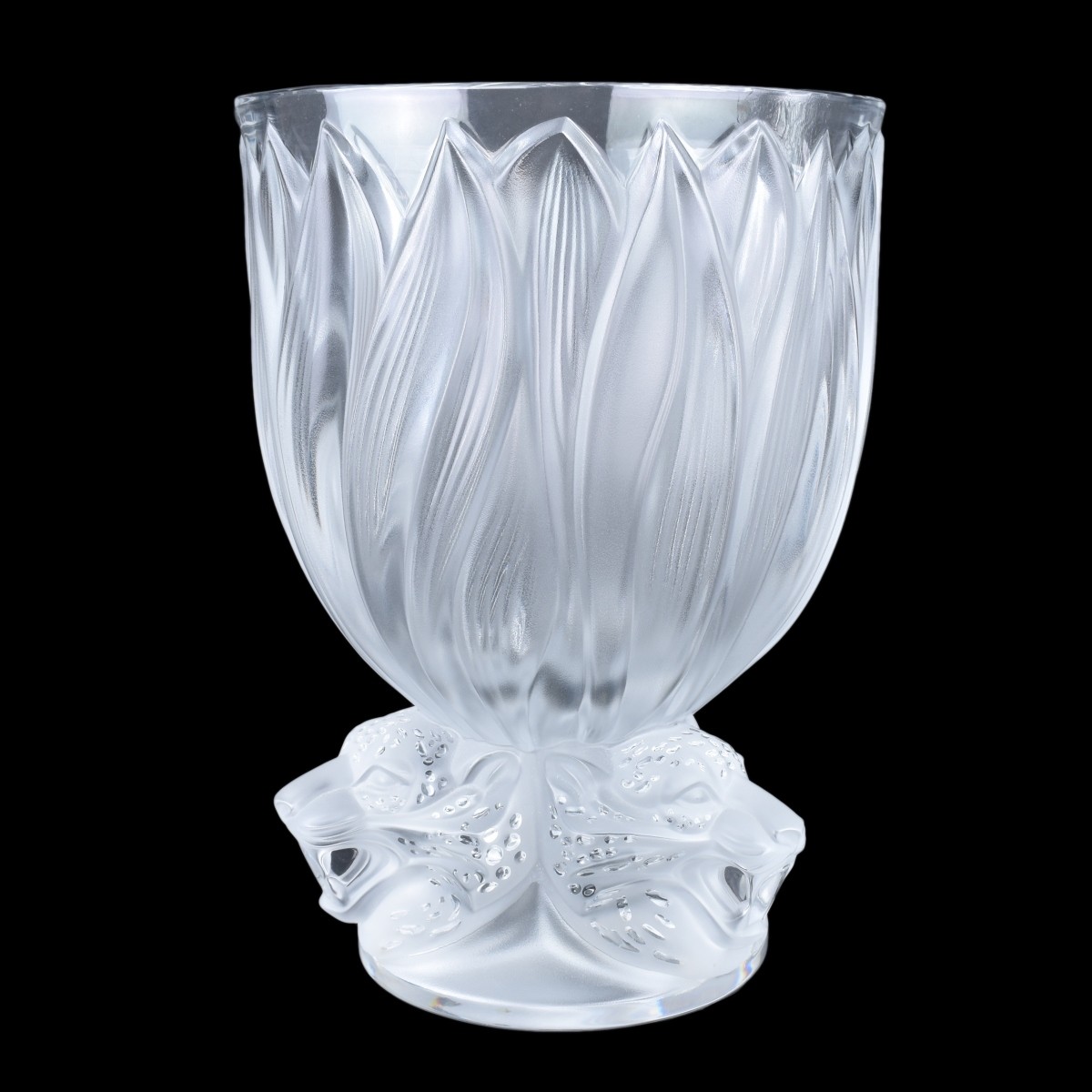 Lalique Jaguar Clear and Frosted Crystal Vase