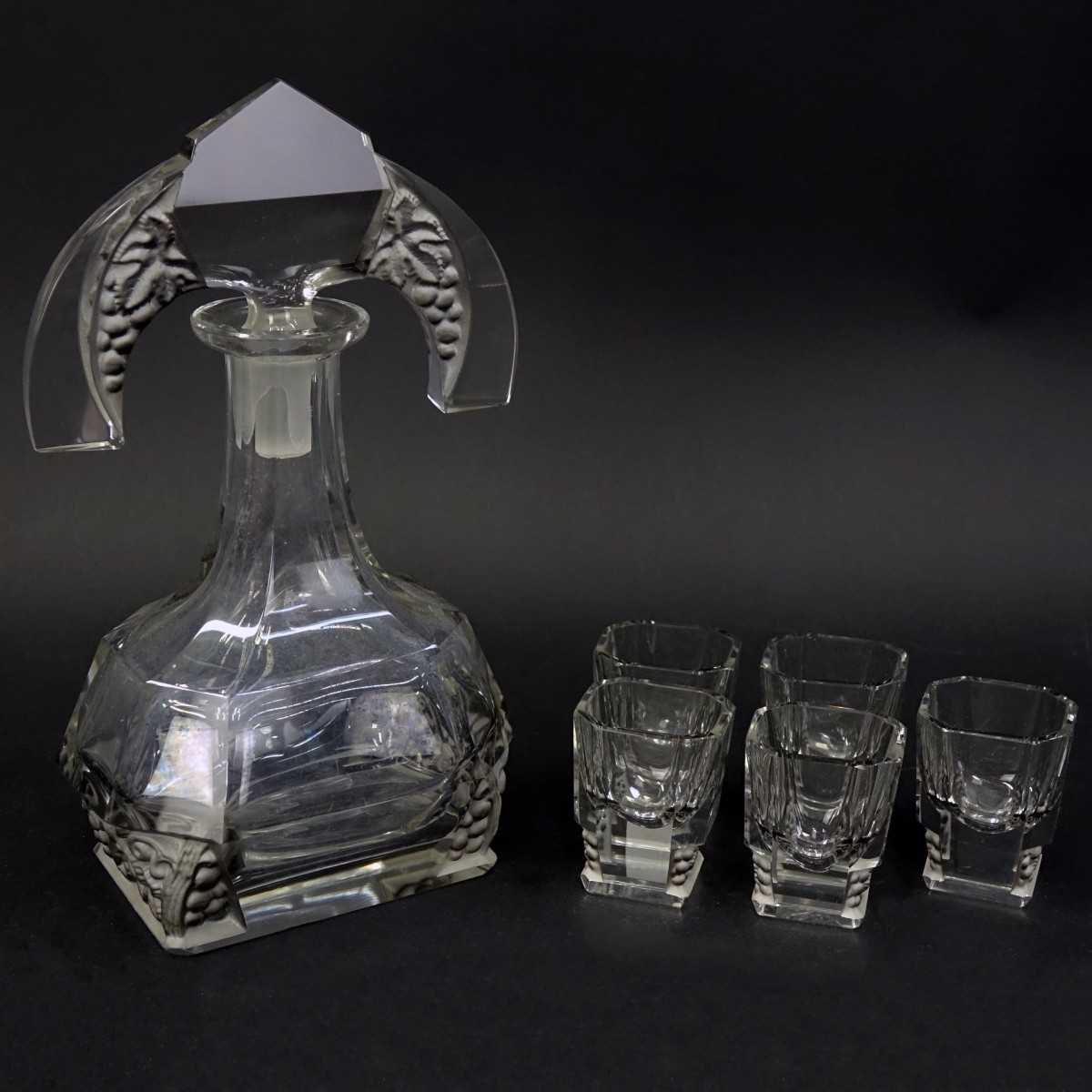 Czech Art Deco Crystal Six Piece Decanter Set