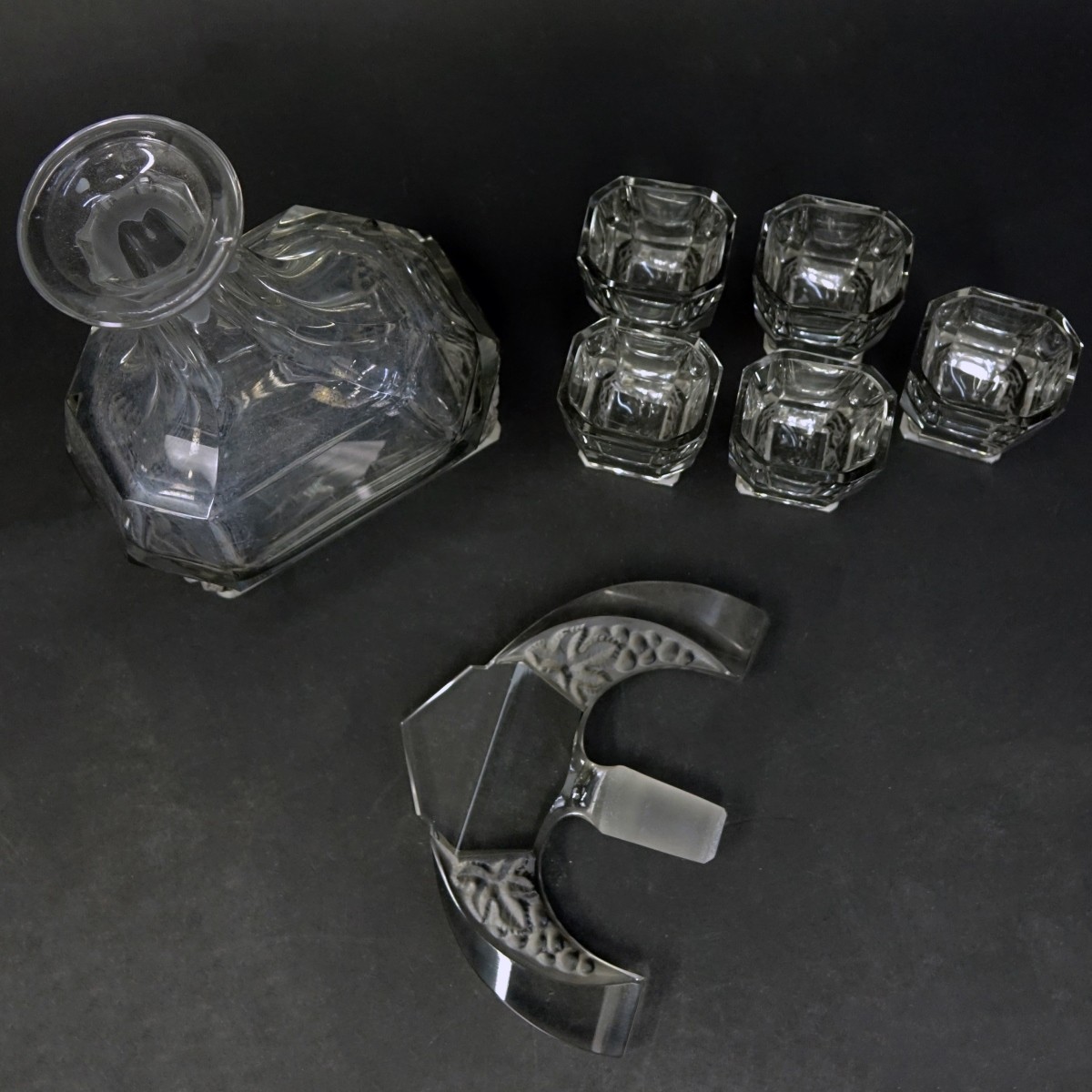 Czech Art Deco Crystal Six Piece Decanter Set