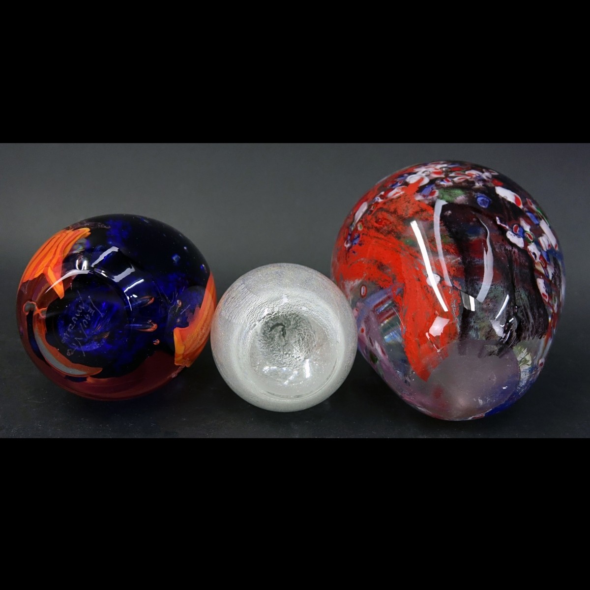Three (3) Vintage Art Glass Egg Paperweights