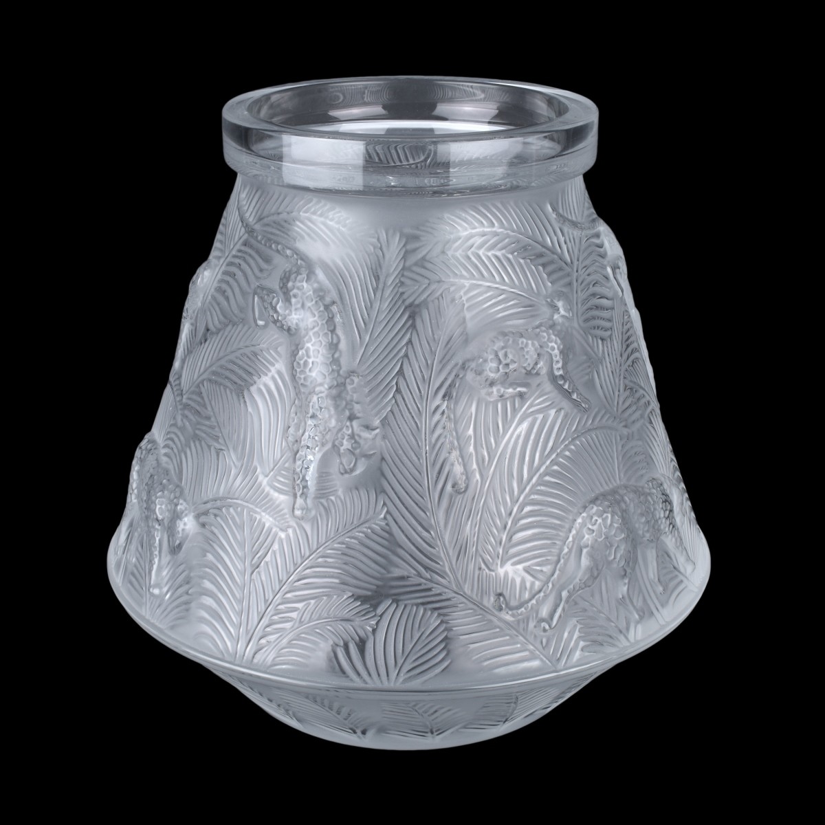 Lalique Crystal "Jungle Jaguar" Vase