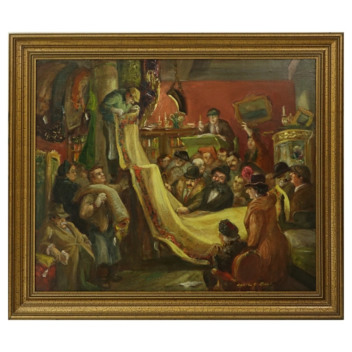 Cecil C. Bell Oil/Canvas "The Rug Auction"