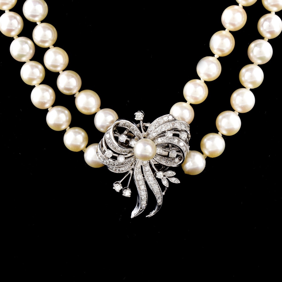 Vintage Pearl Necklace with Diamond Clasp