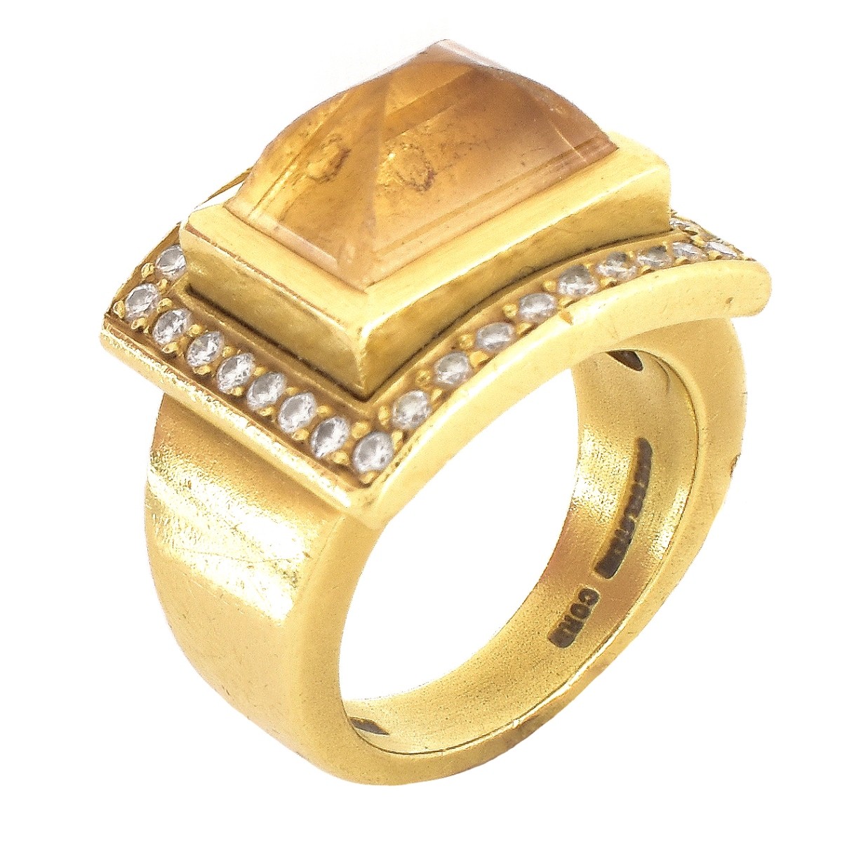 Vintage Citrine, Diamond and 18K Gold Ring