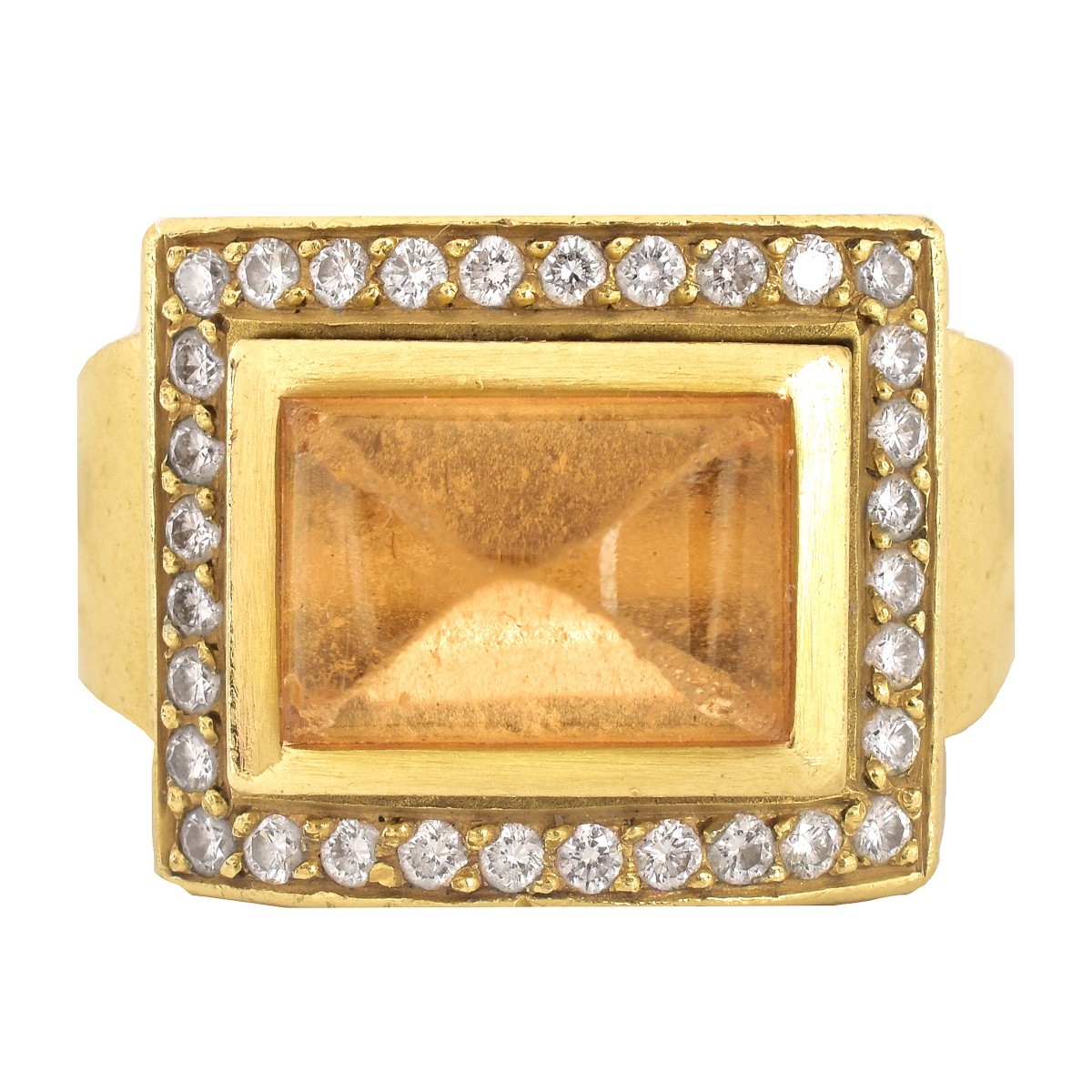 Vintage Citrine, Diamond and 18K Gold Ring