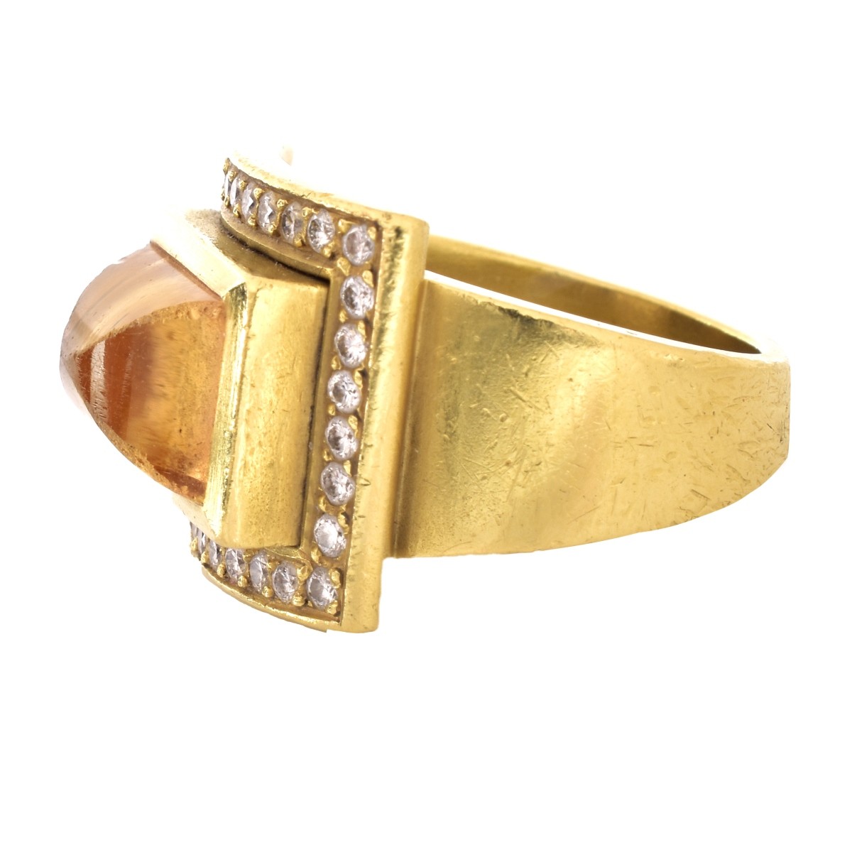 Vintage Citrine, Diamond and 18K Gold Ring