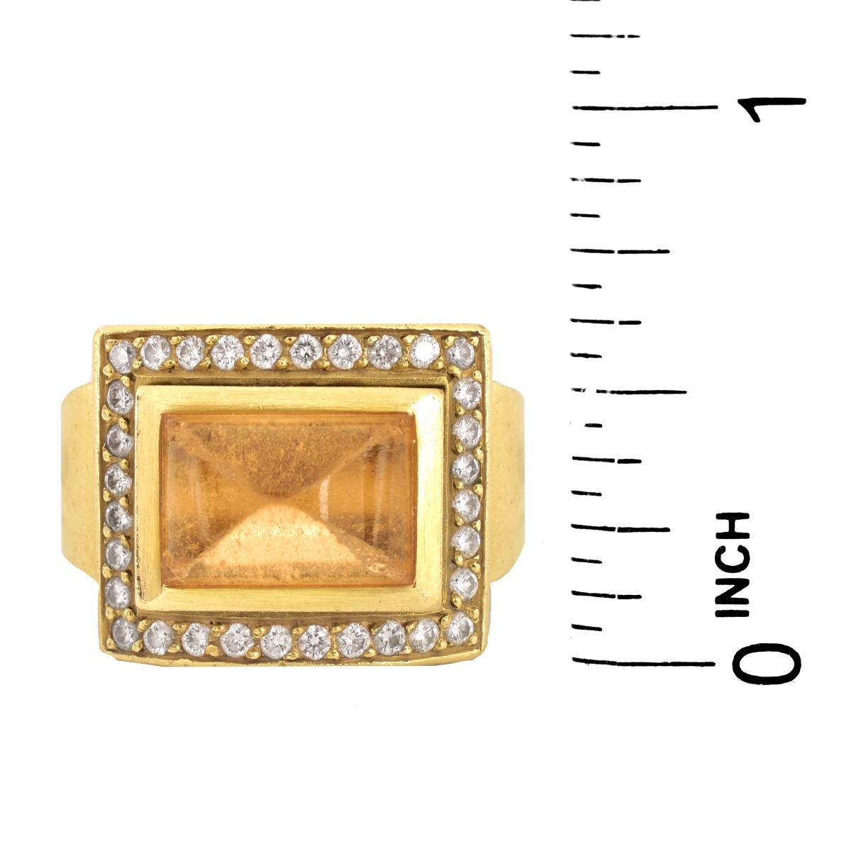 Vintage Citrine, Diamond and 18K Gold Ring