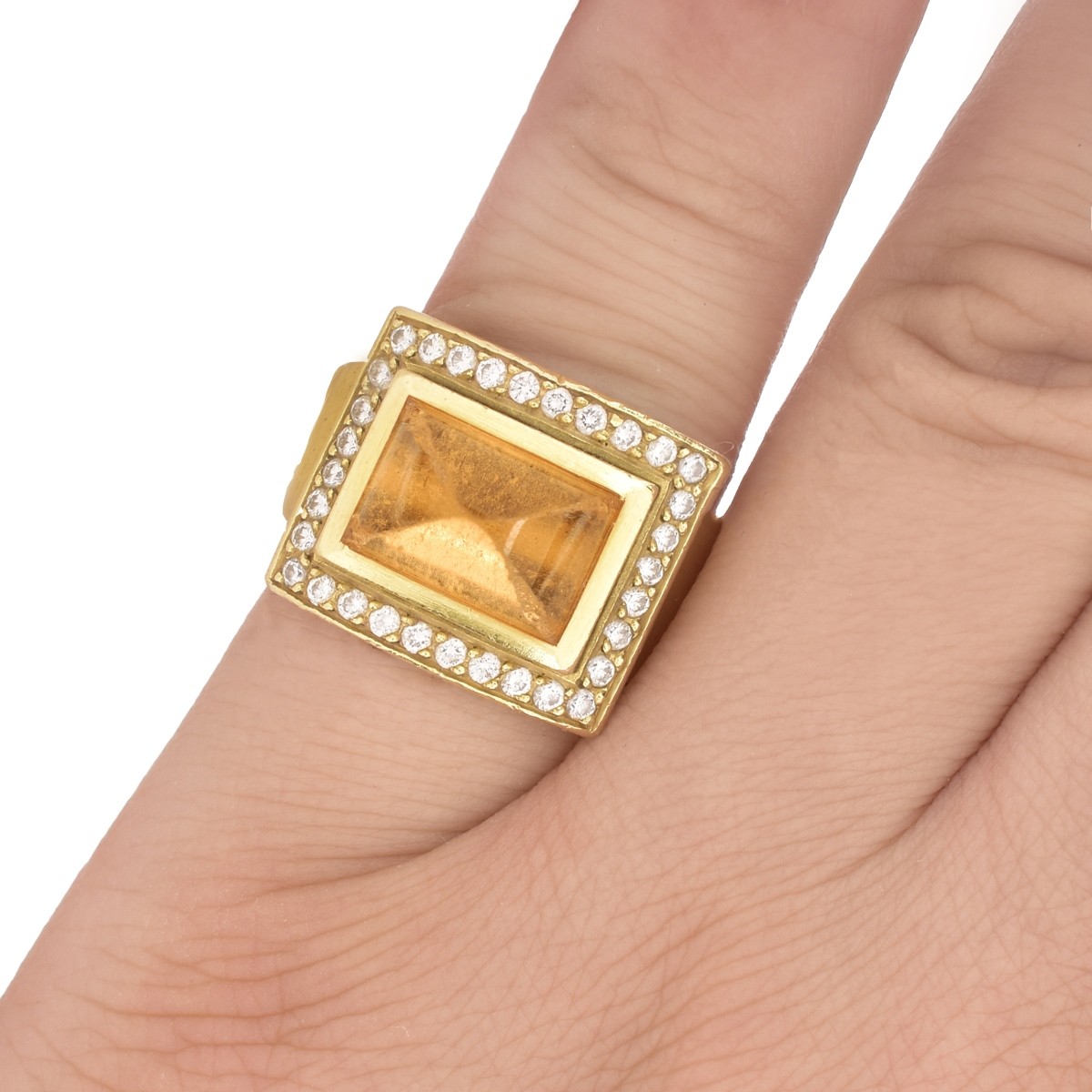 Vintage Citrine, Diamond and 18K Gold Ring