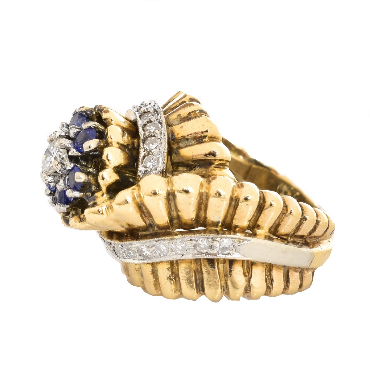 Retro Diamond, Shapphire and 14K Gold Ring