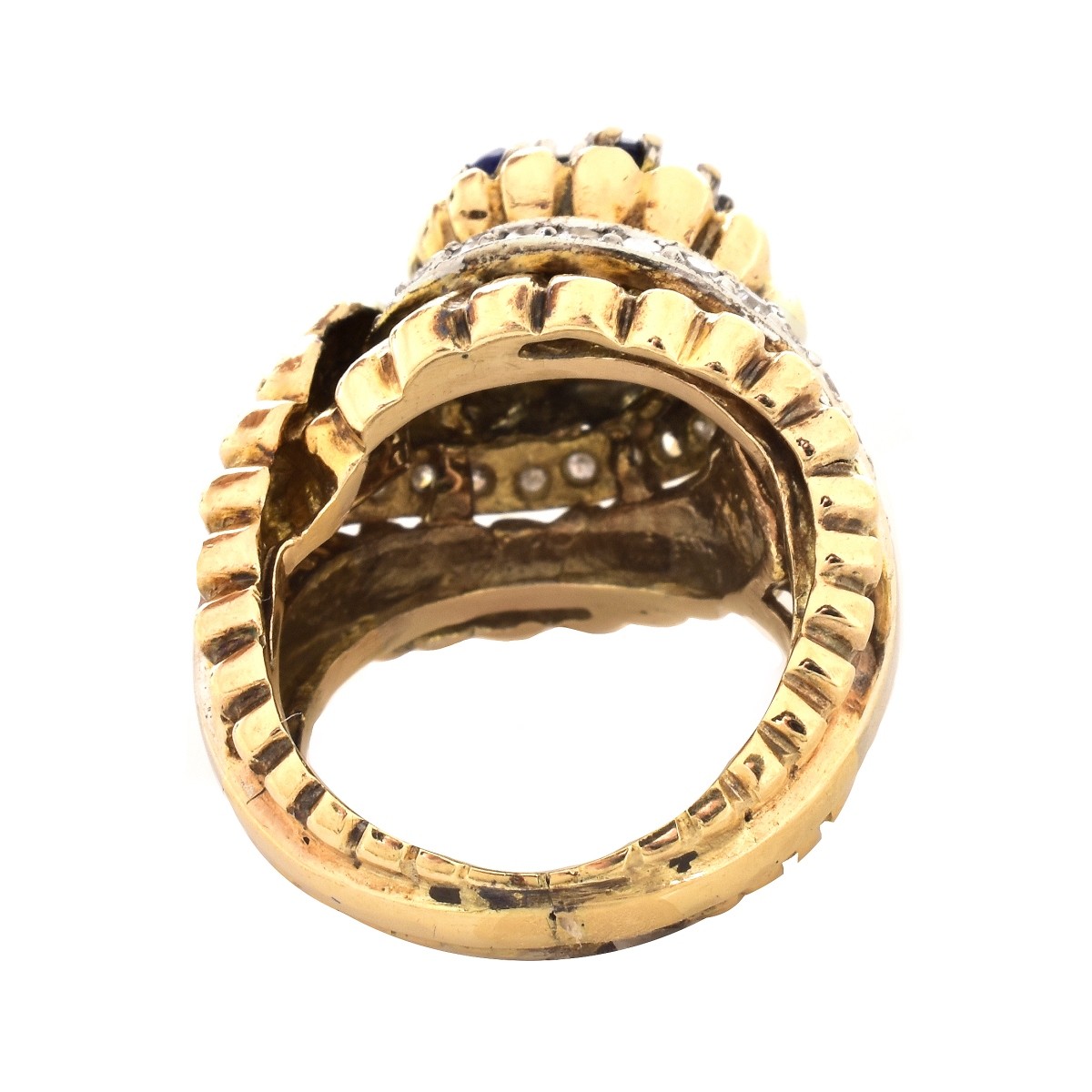 Retro Diamond, Shapphire and 14K Gold Ring