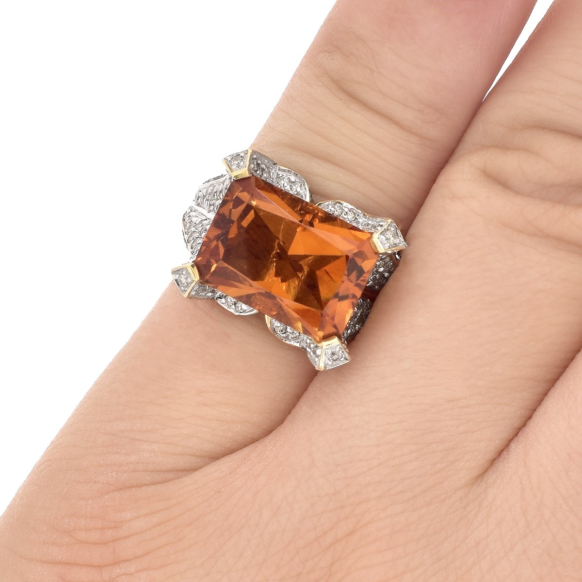 Citrine, Diamond and 14K Gold Ring