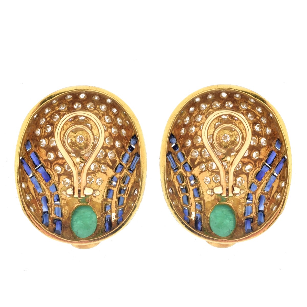 Diamond, Emerald, Sapphire and 18K Earrings