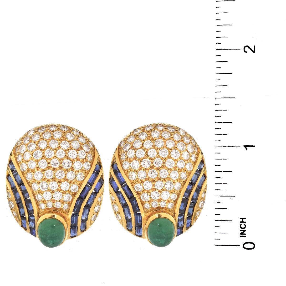 Diamond, Emerald, Sapphire and 18K Earrings