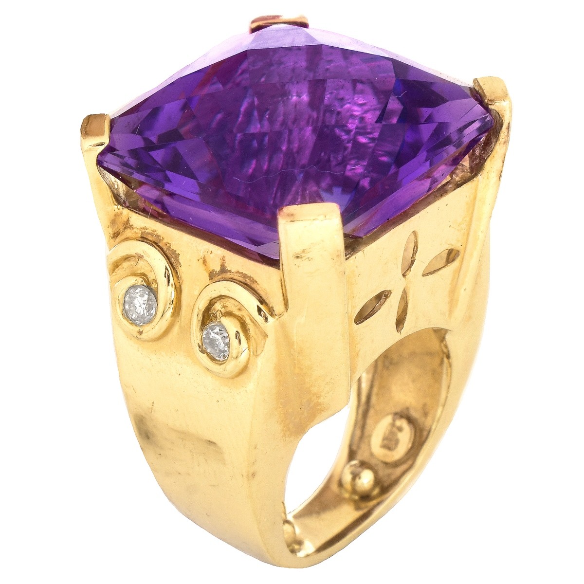 Amethyst, Diamond and 14K Gold Ring