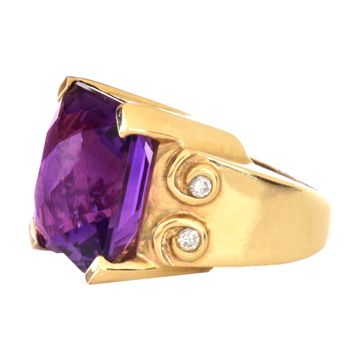 Amethyst, Diamond and 14K Gold Ring