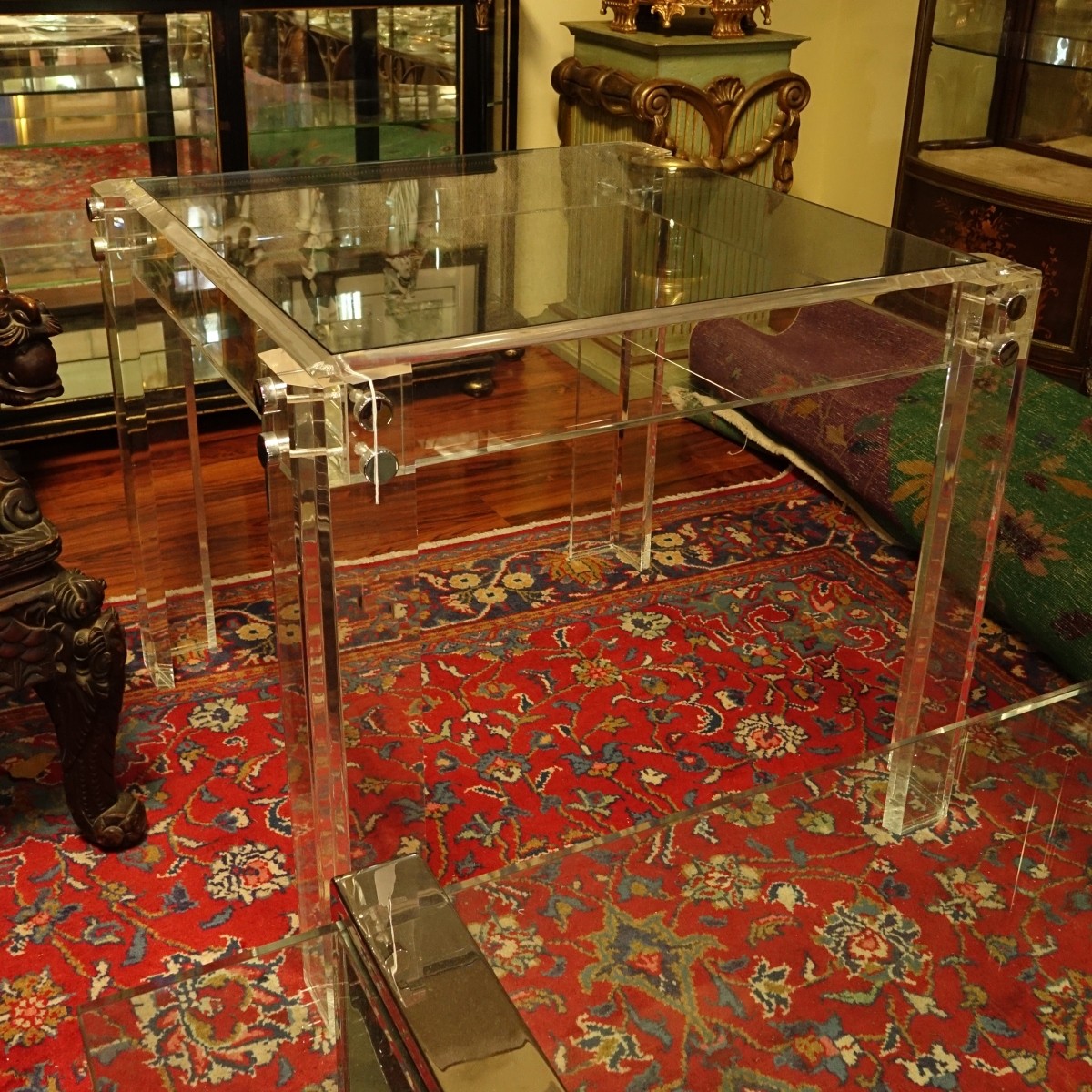 Mid Century Modern Lucite and Glass Top Card Table