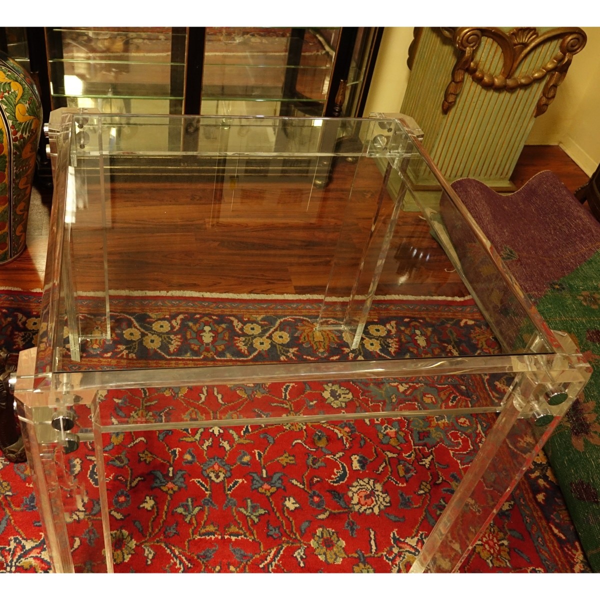 Mid Century Modern Lucite and Glass Top Card Table