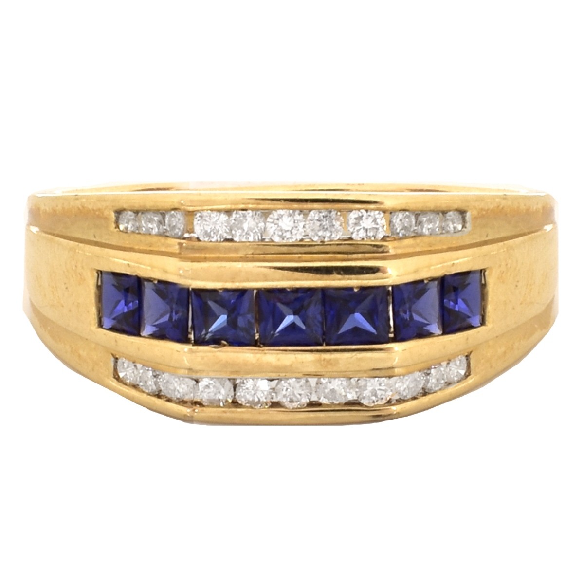 Man's Diamond, Sapphire and 10K Gold Ring