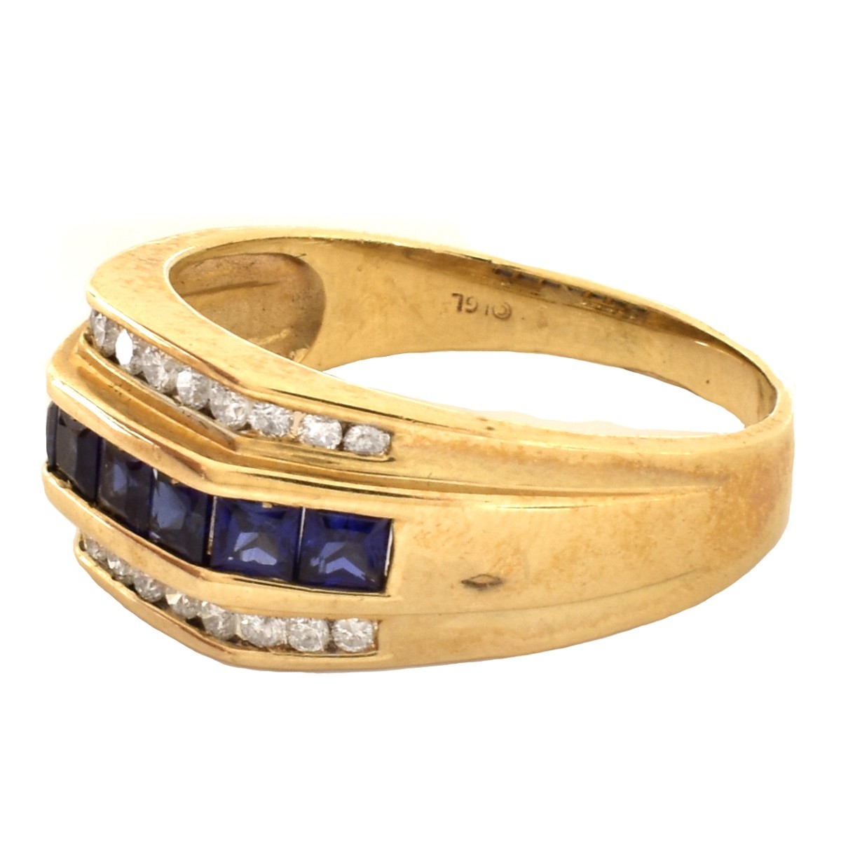 Man's Diamond, Sapphire and 10K Gold Ring