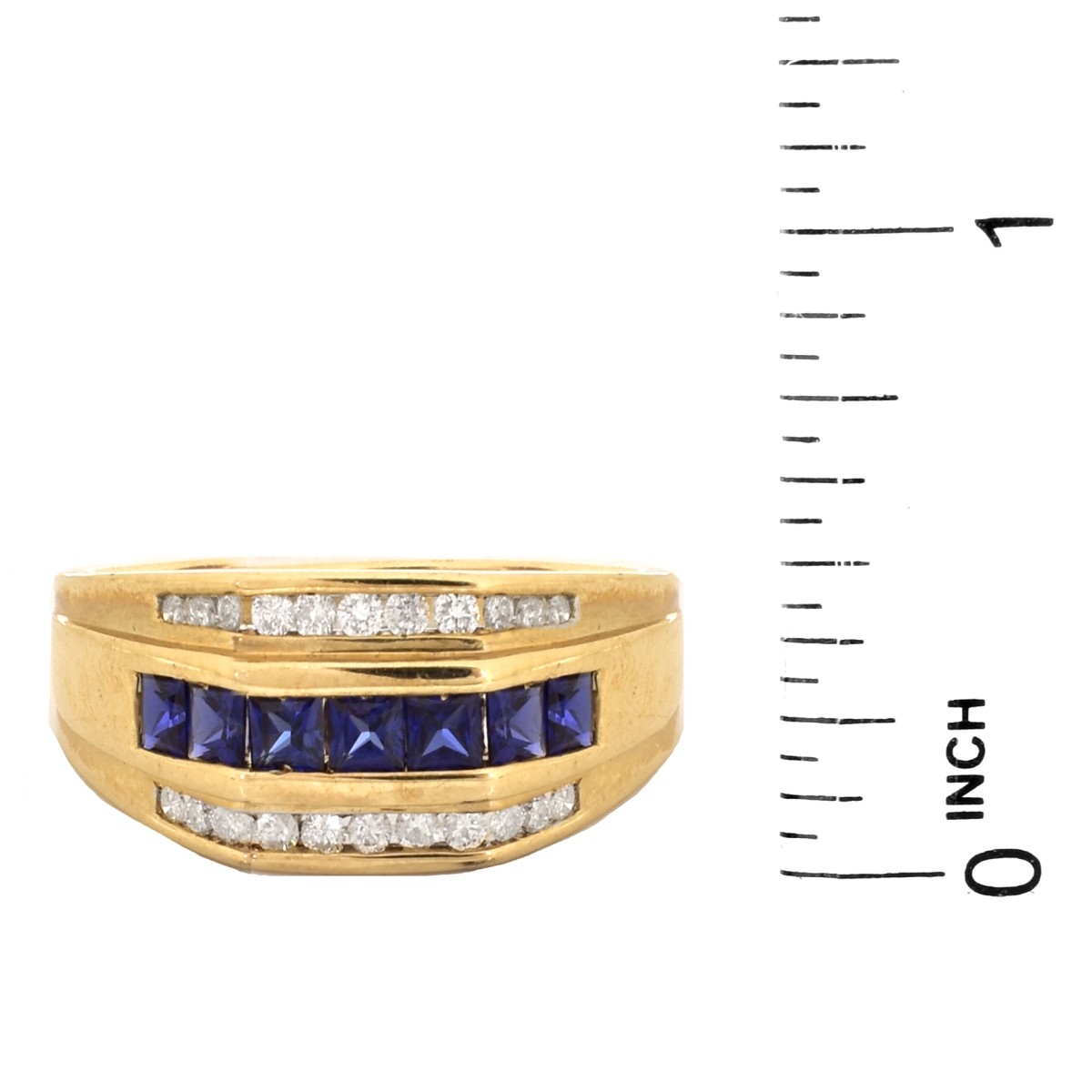 Man's Diamond, Sapphire and 10K Gold Ring