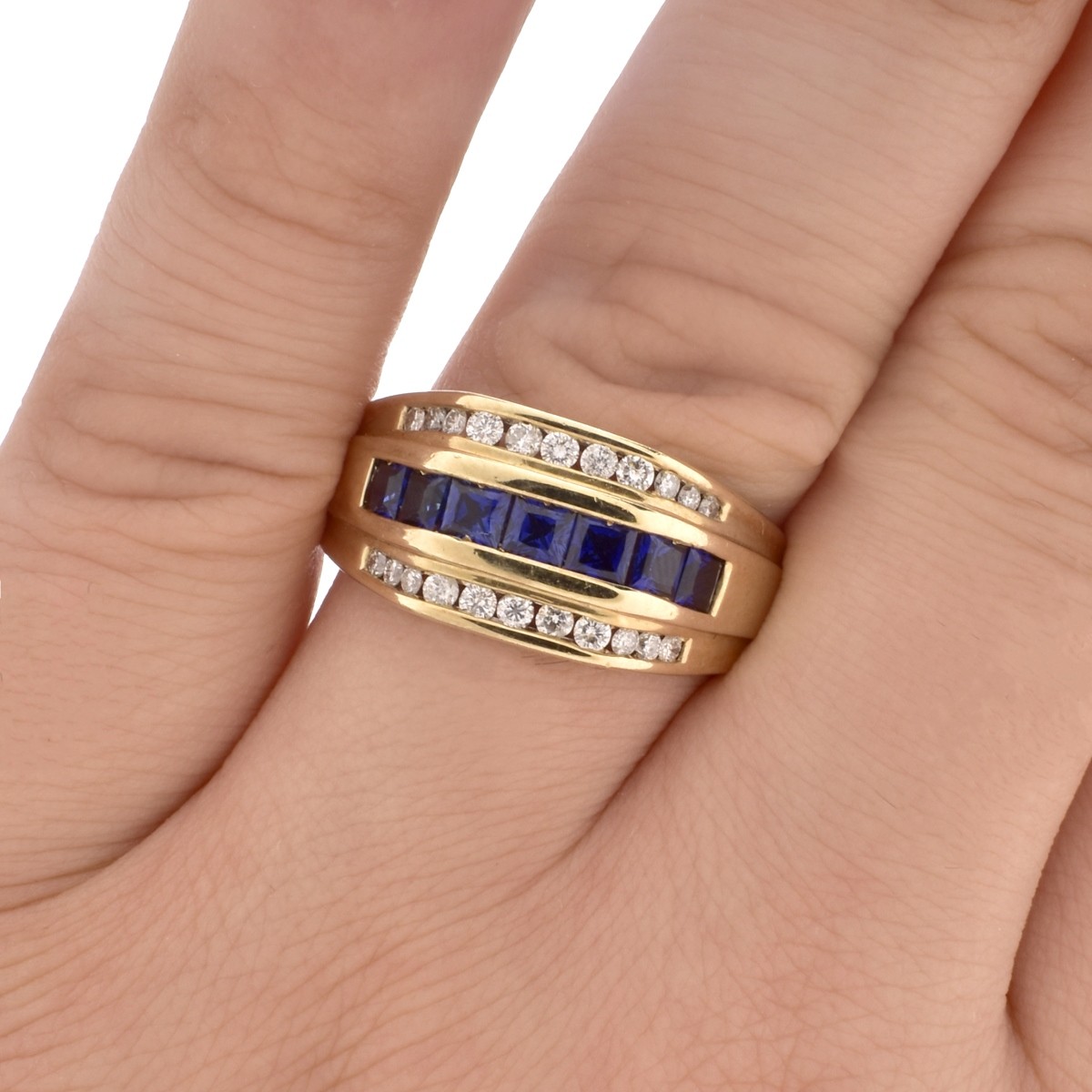 Man's Diamond, Sapphire and 10K Gold Ring