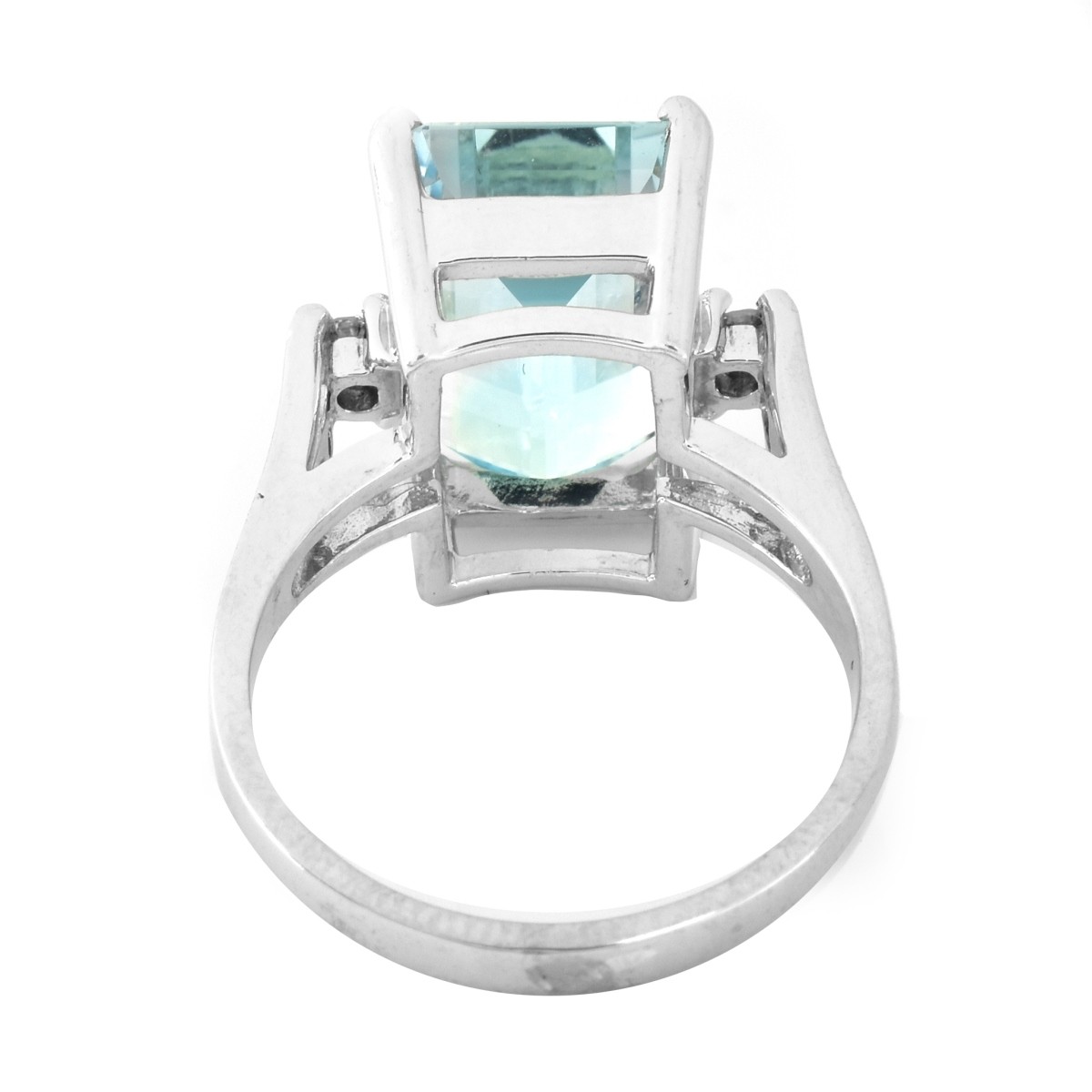 Aquamarine, Diamond and 14K Gold Ring