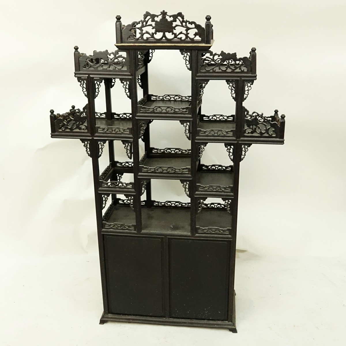 Mid Century Chinese Wood Carved and Pierced Etagere