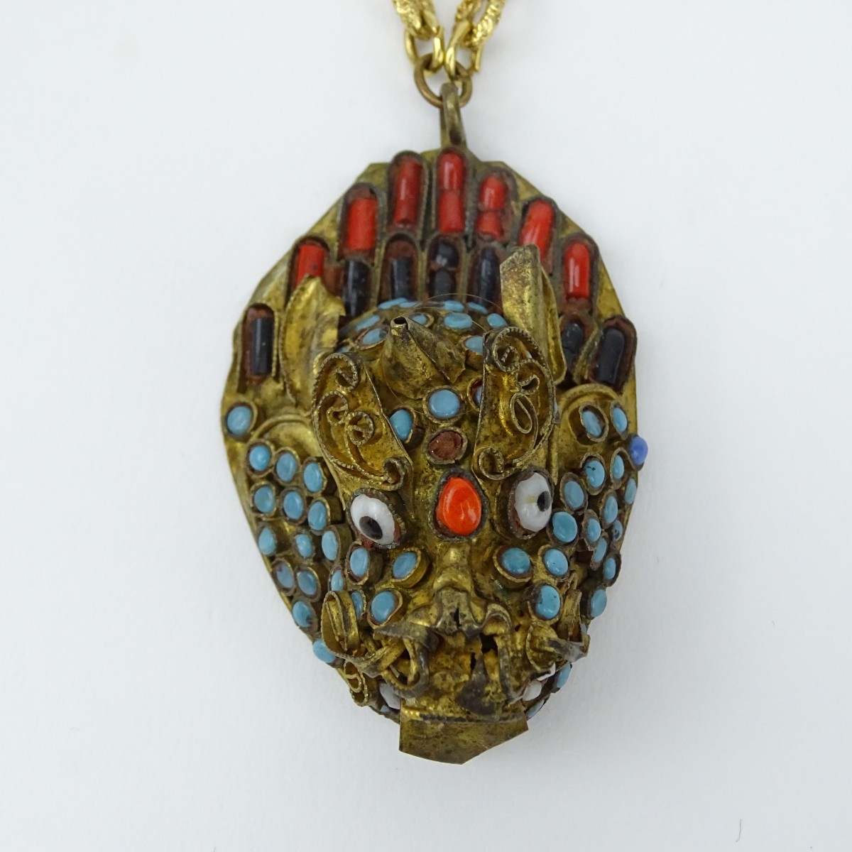 Vintage Chinese Gilt Metal & Enamel Dragon Pendant
