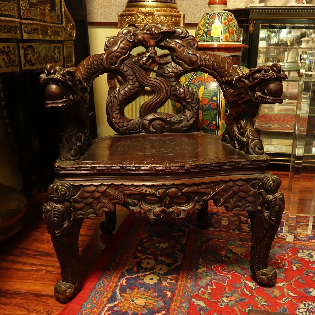 Antique Chinese Carved Hardwood Throne Chair