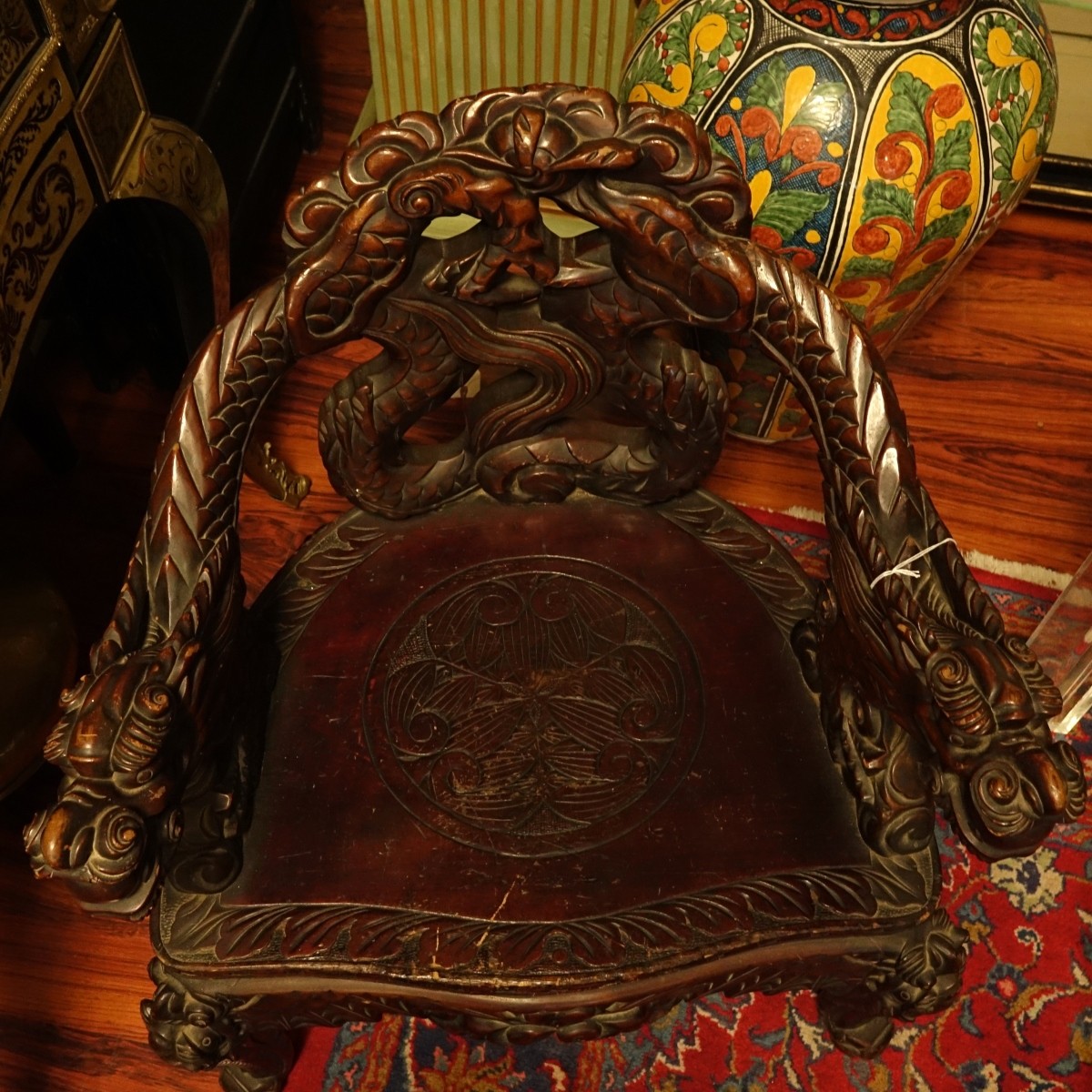 Antique Chinese Carved Hardwood Throne Chair